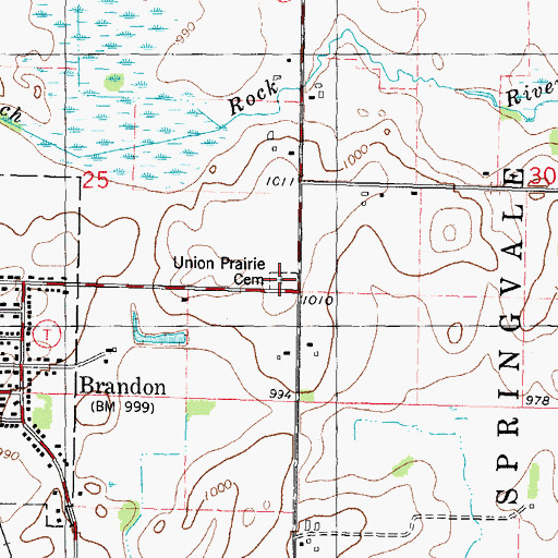 Topographic Map of Union Prairie Cemetery, WI