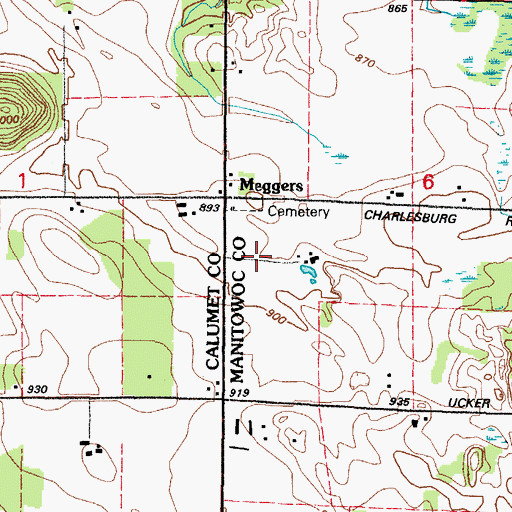 Topographic Map of Pilgrims Rest Cemetery, WI