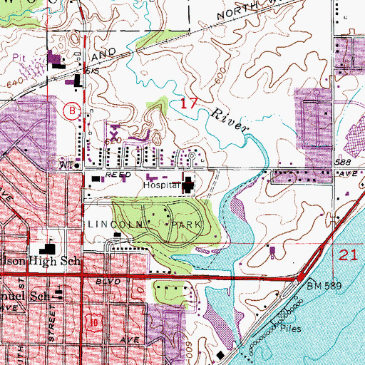 Topographic Map of Memorial Hospital, WI