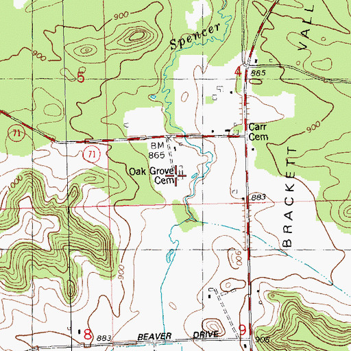 Topographic Map of Oak Grove Cemetery, WI