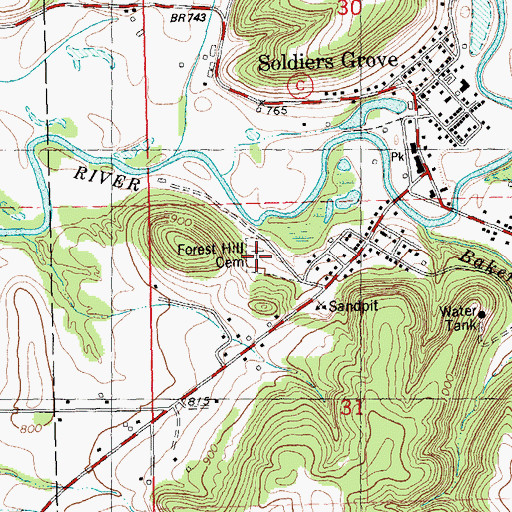 Topographic Map of Forest Hill Cemetery, WI