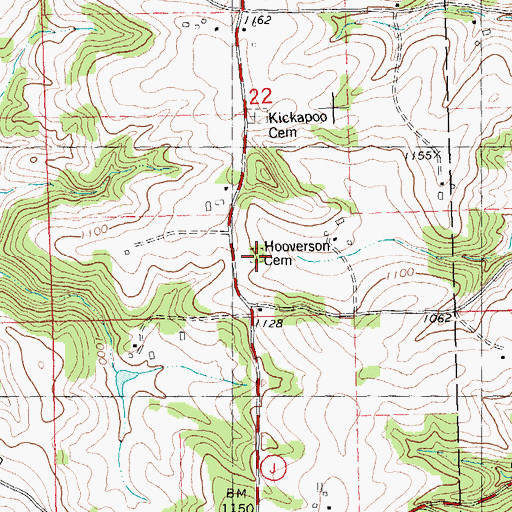 Topographic Map of Hooverson Cemetery, WI