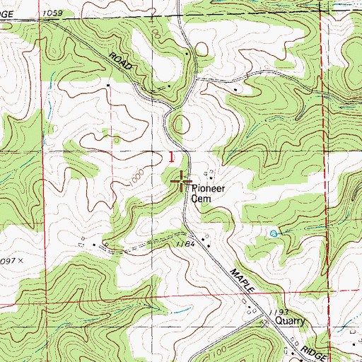 Topographic Map of Pioneer Cemetery, WI