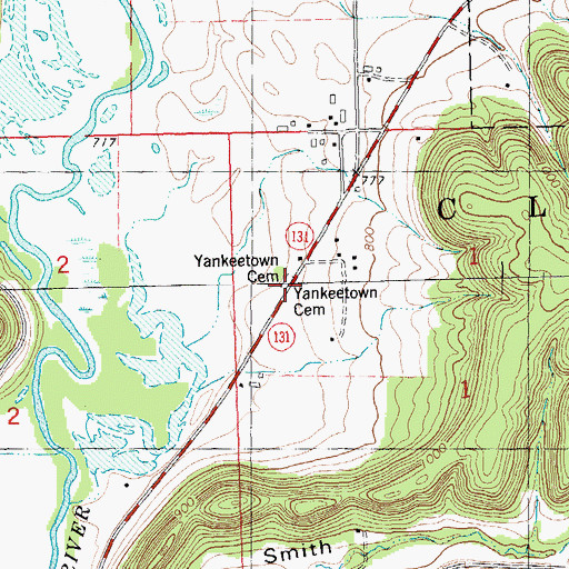 Topographic Map of Yankeetown Cemetery, WI