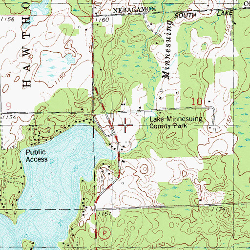 Topographic Map of Lake Minnesuing County Park, WI