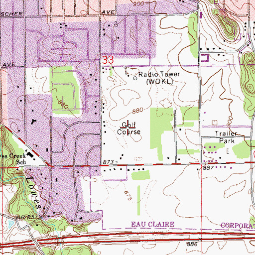 Topographic Map of Lowes Creek Golf Course, WI