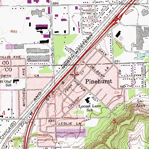 Topographic Map of Pinehurst Lutheran Church, WI