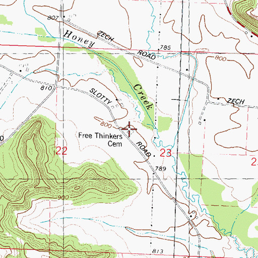 Topographic Map of Free Thinkers Hall (historical), WI