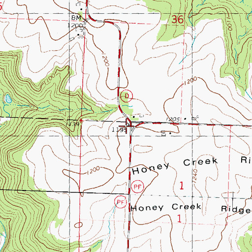 Topographic Map of Honey Creek Ridge School (historical), WI