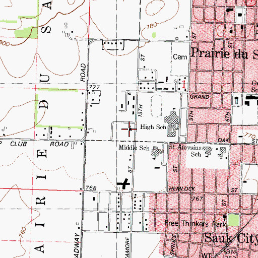 Topographic Map of Sauk Prairie Evangelical Free Church, WI