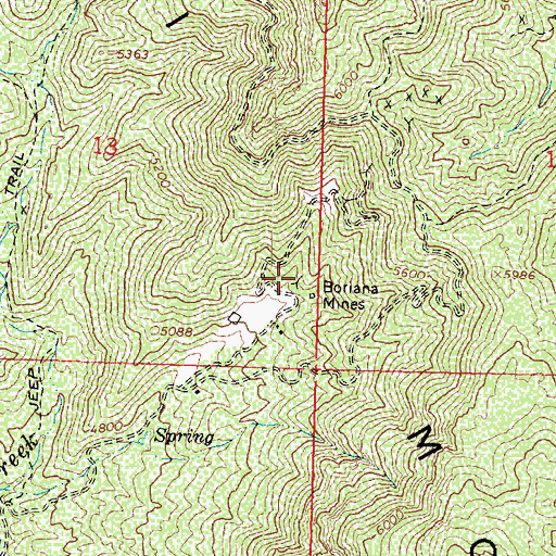 Topographic Map of Boriana Mines, AZ