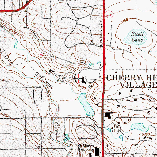 Topographic Map of Cherry Hills Country Club, CO