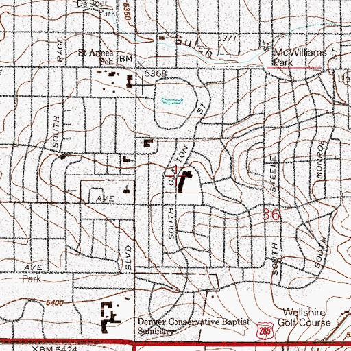 Topographic Map of Slavens School, CO