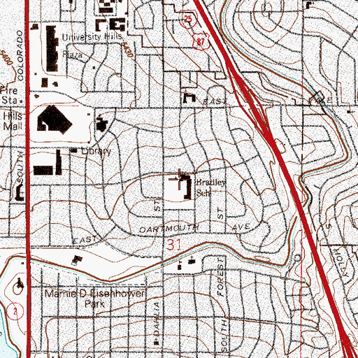 Topographic Map of Bradley International Elementary, CO