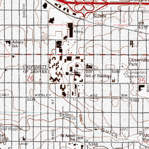 Topographic Map of Iliff School of Theology, CO