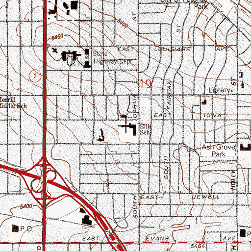 Topographic Map of Ellis Elementary School, CO
