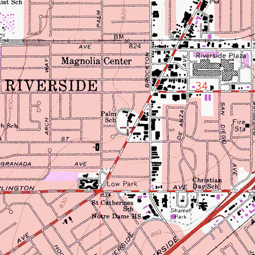 Topographic Map of Bible Fellowship Church of Riverside, CA