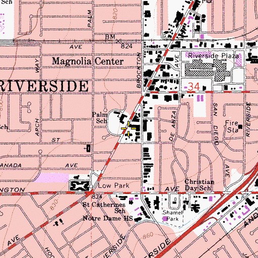 Topographic Map of Bible Fellowship Church of Riverside, CA