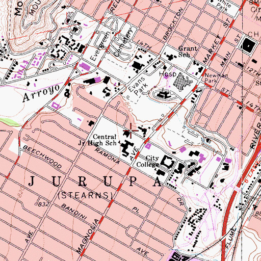 Topographic Map of Calvary Presbyterian Church, CA