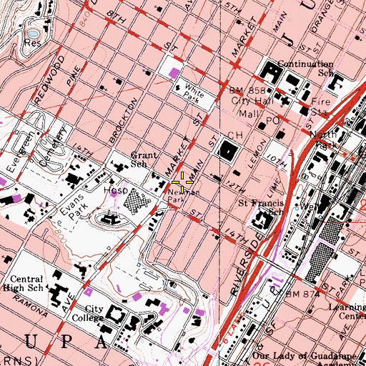 Topographic Map of Riverside Chamber of Commerce, CA
