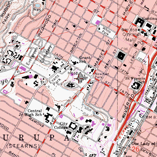 Topographic Map of Riverside Community Hospital, CA