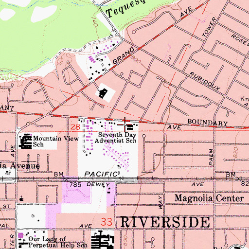 Topographic Map of Riverside Seventh Day Adventist Church, CA