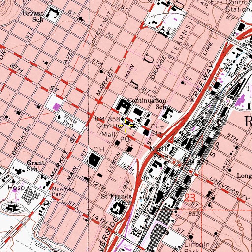 Topographic Map of Riverside Art Museum, CA