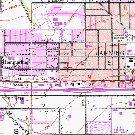 Topographic Map of Banning Foursquare Church, CA
