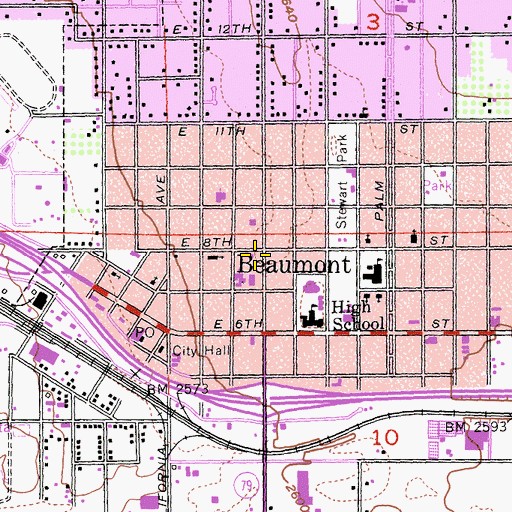 Topographic Map of Beaumont Towne Centre Shopping Center, CA