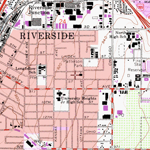 Topographic Map of Riverside Spanish Advent Church, CA