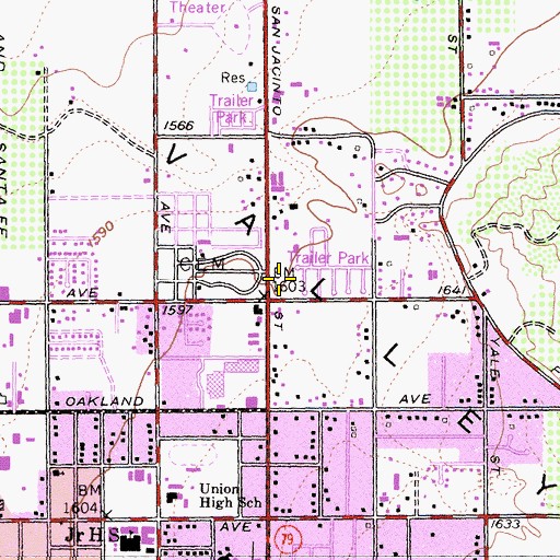Topographic Map of Farmers Corner Shopping Center, CA
