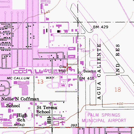 Topographic Map of Palm Springs City Hall, CA