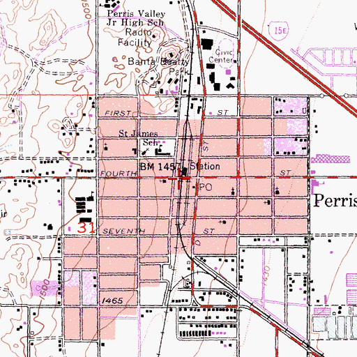 Topographic Map of Perris Branch Riverside City and County Public Library, CA