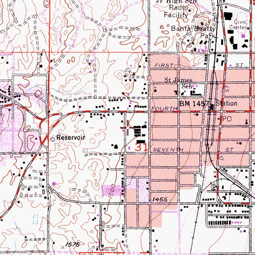 Topographic Map of Perris Elementary School, CA