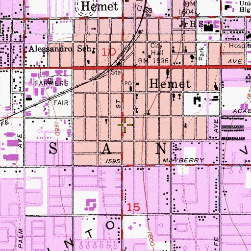 Topographic Map of Hemet Post Office, CA
