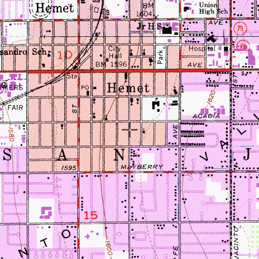 Topographic Map of Hemet Valley Christian Church, CA