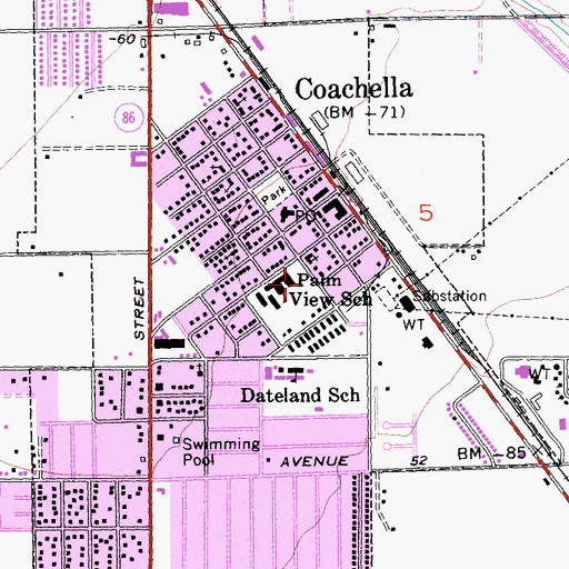 Topographic Map of Coachella Valley Adult School, CA