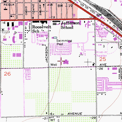 Topographic Map of Theodore Roosevelt Elementary School, CA