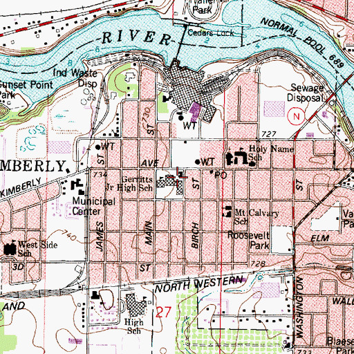 Topographic Map of Kimberly Village Hall, WI