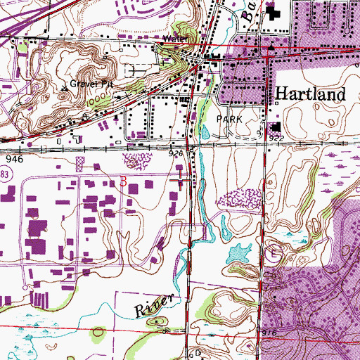 Topographic Map of Hartland Post Office, WI
