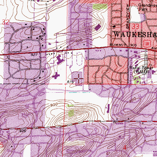 Topographic Map of Waukesha North High School, WI