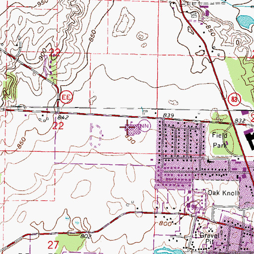 Topographic Map of Mukwonago High School, WI