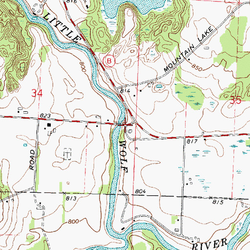 Topographic Map of Little Wolf (historical), WI
