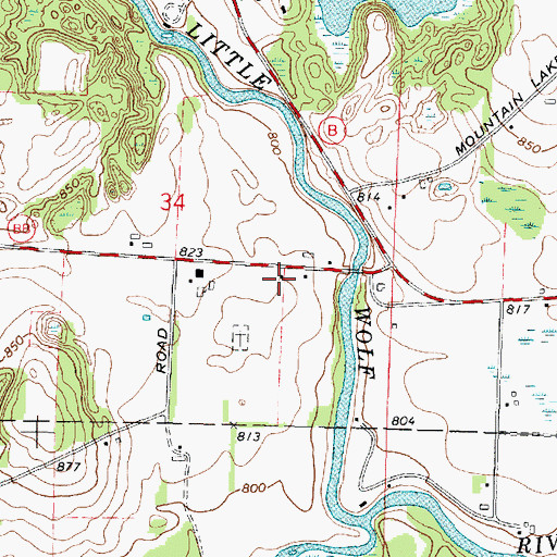 Topographic Map of Little Wolf-Royalton School (historical), WI