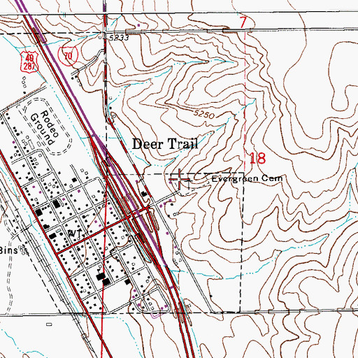 Topographic Map of Evergreen Cemetery, CO