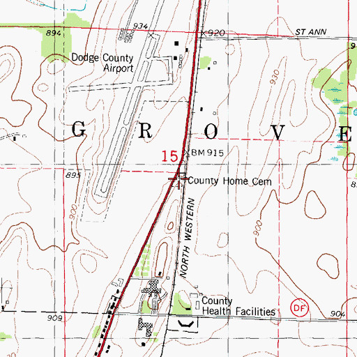 Topographic Map of County Home Cemetery, WI