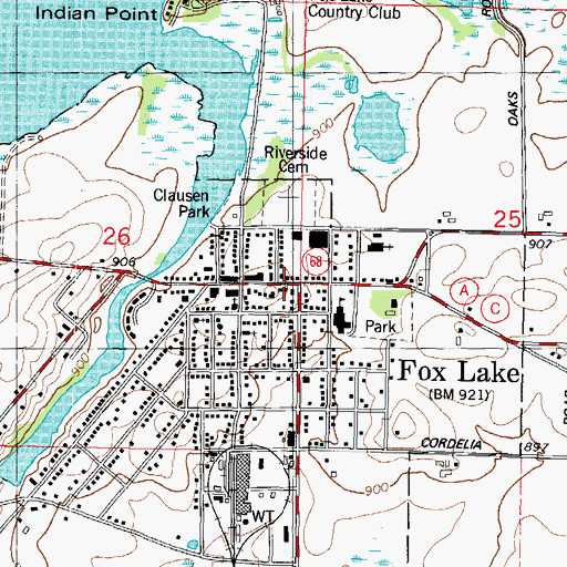 Topographic Map of Fox Lake Public Library, WI