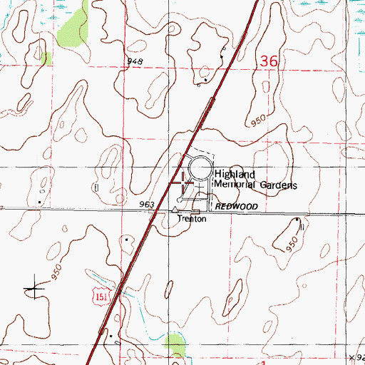 Topographic Map of Highland Memorial Gardens, WI