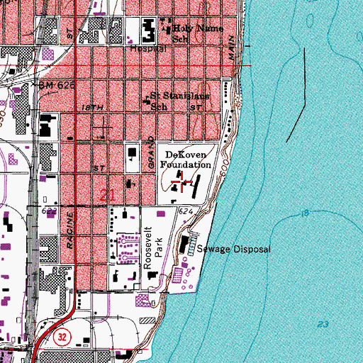 Topographic Map of DeKoven Academy (historical), WI