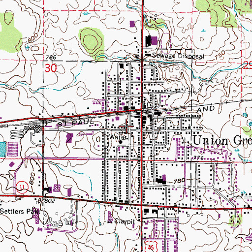 Topographic Map of Union Post United Church of Christ, WI